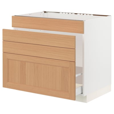 SEKTION / MAXIMERA Armoire inf pr évier/tri/4 faces, blanc/Vedhamn chêne, 36x24x30 "