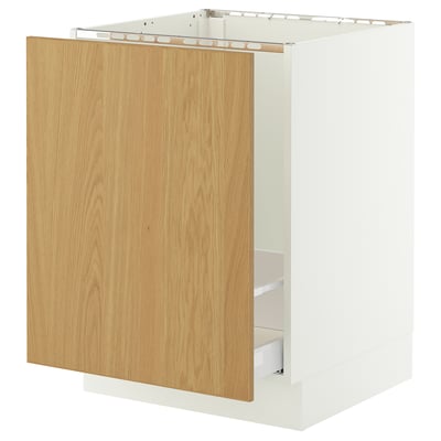 SEKTION / MAXIMERA Armoire inf pr évier/tri, blanc/Sinarp chêne plaqué, 24x24x30 "