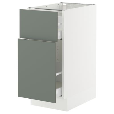 SEKTION / MAXIMERA Armoire inf rangement coul/tiroir, blanc/Nickebo gris -vert mat, 15x24x30 "