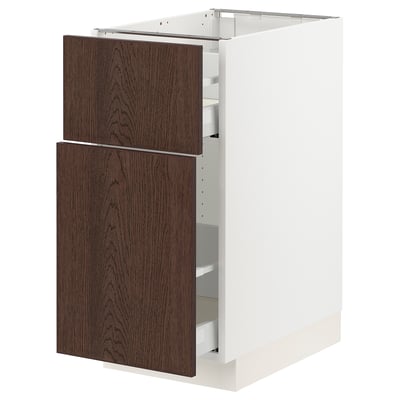 SEKTION / MAXIMERA Armoire inf rangement coul/tiroir, blanc/Sinarp brun, 15x24x30 "