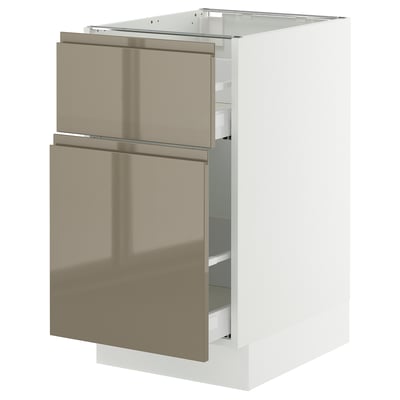 SEKTION / MAXIMERA Armoire inf rangement coul/tiroir, blanc/Voxtorp gris-brun foncé ultrabrillant, 18x24x30 "