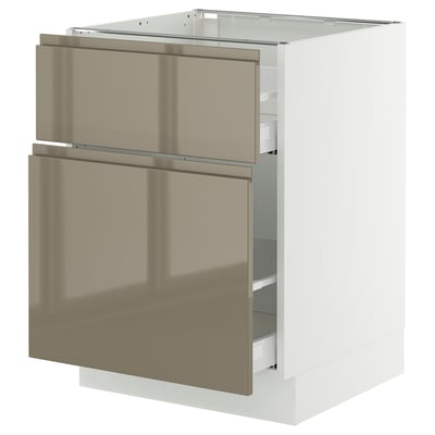 SEKTION / MAXIMERA Armoire inf rangement coul/tiroir, blanc/Voxtorp gris-brun foncé ultrabrillant, 24x24x30 "