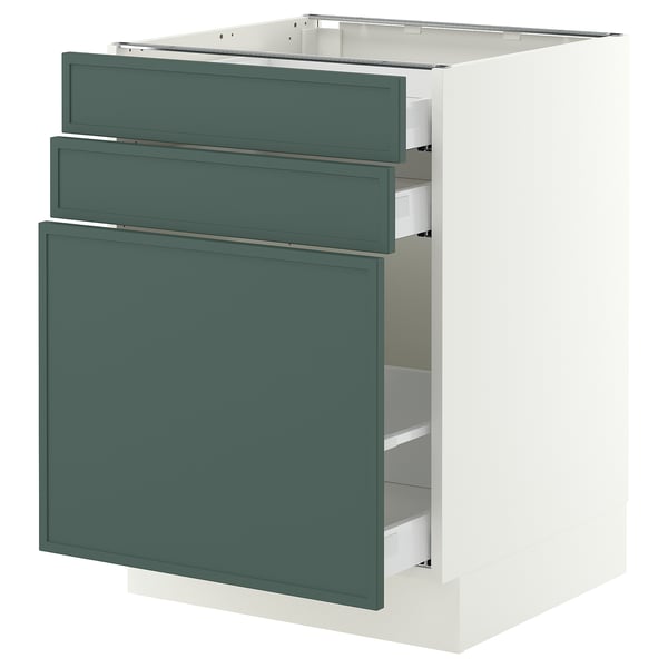 SEKTION / MAXIMERA Armoire inf/rgt coulissant/2tiroirs, blanc/Aspudden gris-vert foncé, 24x24x30 "