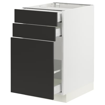 SEKTION / MAXIMERA Armoire inf/rgt coulissant/2tiroirs, blanc/Nickebo anthracite mat, 18x24x30 "