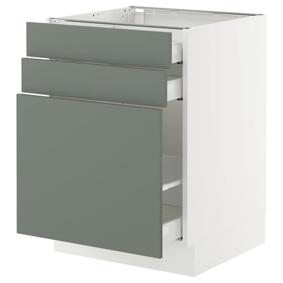 SEKTION / MAXIMERA Armoire inf/rgt coulissant/2tiroirs, blanc/Nickebo gris -vert mat, 24x24x30 "
