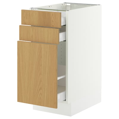 SEKTION / MAXIMERA Armoire inf/rgt coulissant/2tiroirs, blanc/Sinarp chêne plaqué, 15x24x30 "