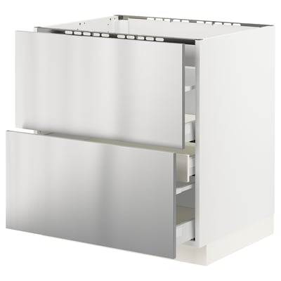 SEKTION / MAXIMERA Armoire inf tbl c/2 faces/3 tiroirs, blanc/Nogsta acier inox, 30x24x30 "