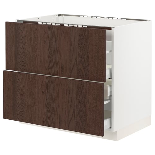 SEKTION / MAXIMERA Armoire inf tbl c/2 faces/3 tiroirs, blanc/Sinarp brun, 36x24x30 "
