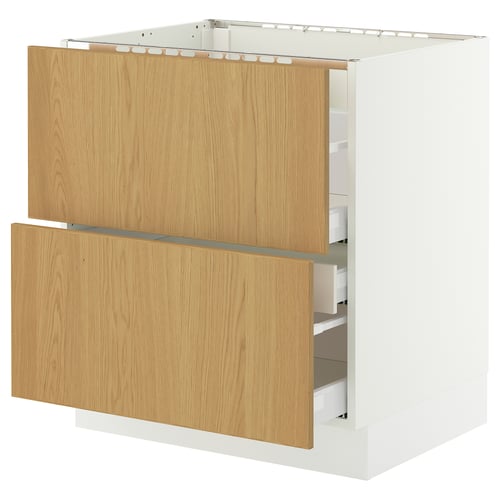 SEKTION / MAXIMERA Armoire inf tbl c/2 faces/3 tiroirs, blanc/Sinarp chêne plaqué, 30x24x30 "