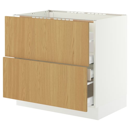 SEKTION / MAXIMERA Armoire inf tbl c/2 faces/3 tiroirs, blanc/Sinarp chêne plaqué, 36x24x30 "