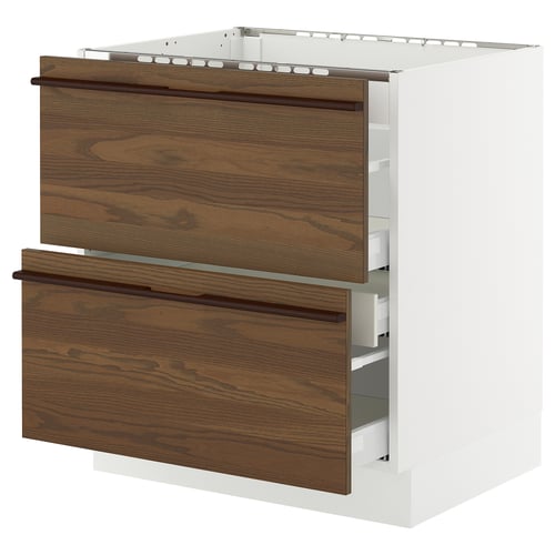 SEKTION / MAXIMERA Armoire inf tbl c/2 faces/3 tiroirs, blanc/Stensta frêne plaqué brun foncé, 30x24x30 "