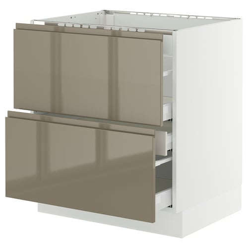 SEKTION / MAXIMERA Armoire inf tbl c/2 faces/3 tiroirs, blanc/Voxtorp gris-brun foncé ultrabrillant, 30x24x30 "