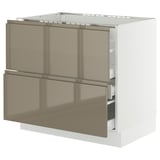SEKTION / MAXIMERA Armoire inf tbl c/2 faces/3 tiroirs, blanc/Voxtorp gris-brun foncé ultrabrillant, 36x24x30 "