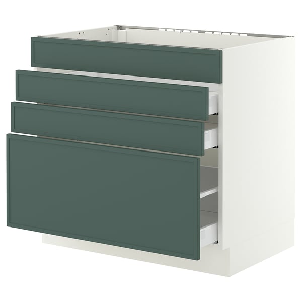 SEKTION / MAXIMERA Armoire inf tbl cuis/4f/3t, blanc/Aspudden gris-vert foncé, 36x24x30 "
