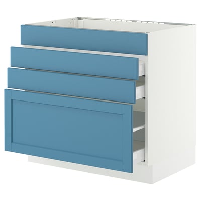 SEKTION / MAXIMERA Armoire inf tbl cuis/4f/3t, blanc/Lerhyttan bleu, 36x24x30 "