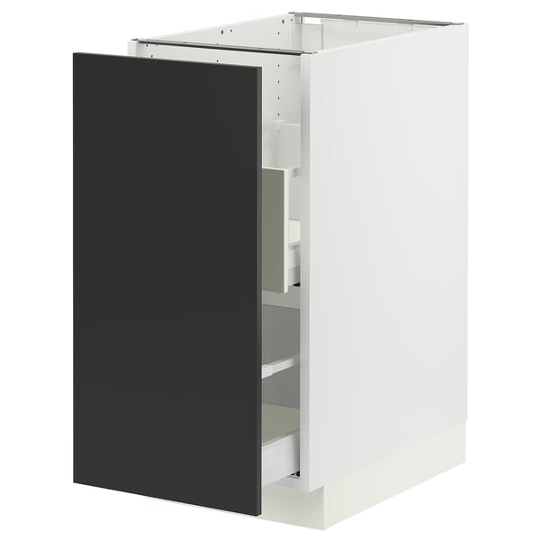SEKTION / MAXIMERA Armoire inf tri/1 pte, blanc/Nickebo anthracite mat, 15x24x30 "