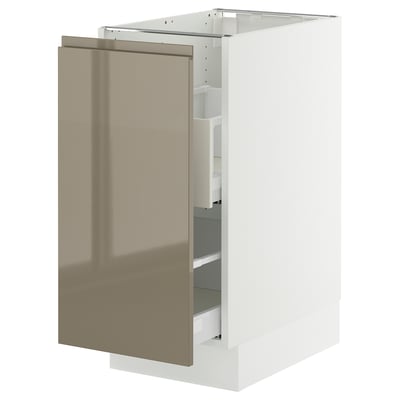 SEKTION / MAXIMERA Armoire inf tri/1 pte, blanc/Voxtorp gris-brun foncé ultrabrillant, 15x24x30 "