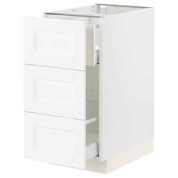 SEKTION / MAXIMERA Armoire inf tri/3 faces, blanc Enköping/blanc effet bois, 15x24x30 "