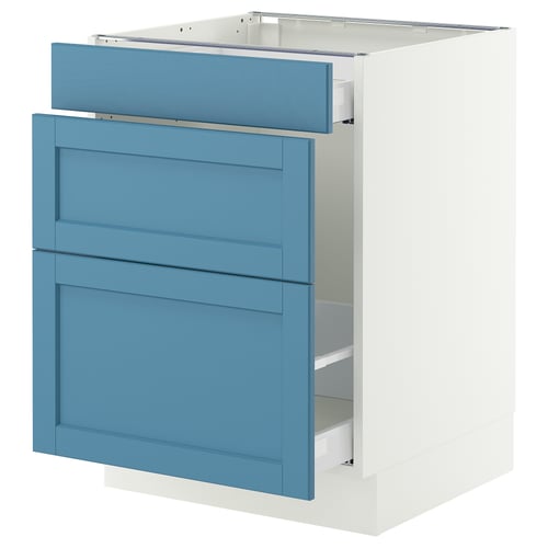 SEKTION / MAXIMERA Armoire inf tri/3 faces, blanc/Lerhyttan bleu, 24x24x30 "