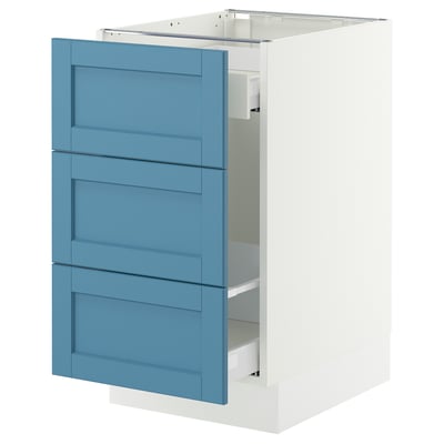 SEKTION / MAXIMERA Armoire inf tri/3 faces, blanc/Lerhyttan bleu, 18x24x30 "