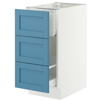 SEKTION / MAXIMERA Armoire inf tri/3 faces, blanc/Lerhyttan bleu, 15x24x30 "