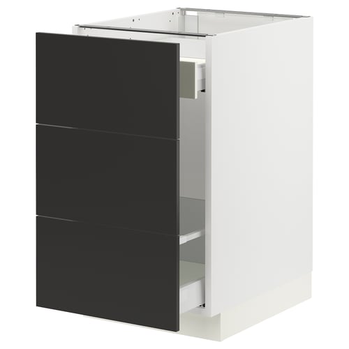 SEKTION / MAXIMERA Armoire inf tri/3 faces, blanc/Nickebo anthracite mat, 18x24x30 "