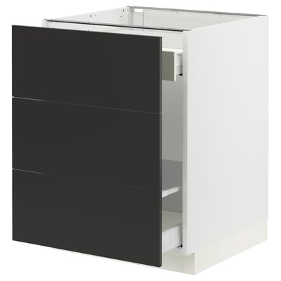 SEKTION / MAXIMERA Armoire inf tri/3 faces, blanc/Nickebo anthracite mat, 24x24x30 "