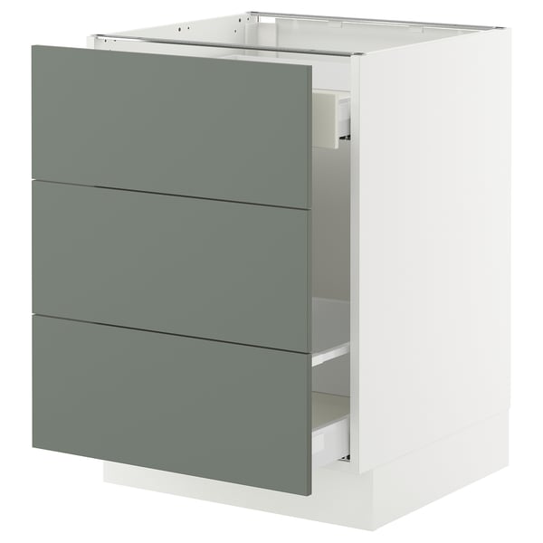 SEKTION / MAXIMERA Armoire inf tri/3 faces, blanc/Nickebo gris -vert mat, 24x24x30 "