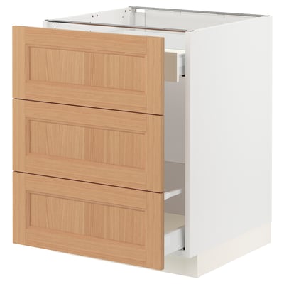 SEKTION / MAXIMERA Armoire inf tri/3 faces, blanc/Vedhamn chêne, 24x24x30 "
