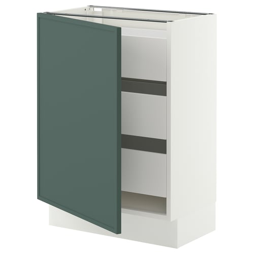 SEKTION / MAXIMERA Armoire inférieure 1 pte/3 tir, blanc/Aspudden gris-vert foncé, 24x15x30 "