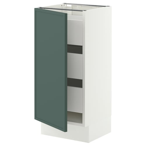 SEKTION / MAXIMERA Armoire inférieure 1 pte/3 tir, blanc/Aspudden gris-vert foncé, 15x15x30 "