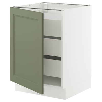 SEKTION / MAXIMERA Armoire inférieure 1 pte/3 tir, blanc/Axstad gris-vert, 24x24x30 "