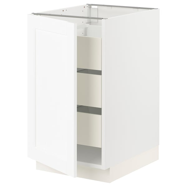 SEKTION / MAXIMERA Armoire inférieure 1 pte/3 tir, blanc Enköping/blanc effet bois, 18x24x30 "