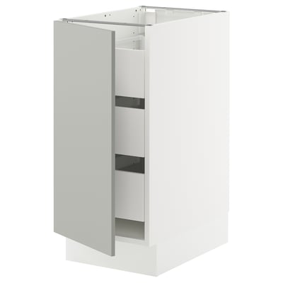 SEKTION / MAXIMERA Armoire inférieure 1 pte/3 tir, blanc/Havstorp gris clair, 15x24x30 "