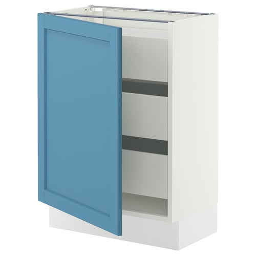 SEKTION / MAXIMERA Armoire inférieure 1 pte/3 tir, blanc/Lerhyttan bleu, 24x15x30 "