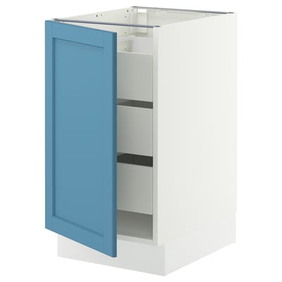 SEKTION / MAXIMERA Armoire inférieure 1 pte/3 tir, blanc/Lerhyttan bleu, 18x24x30 "