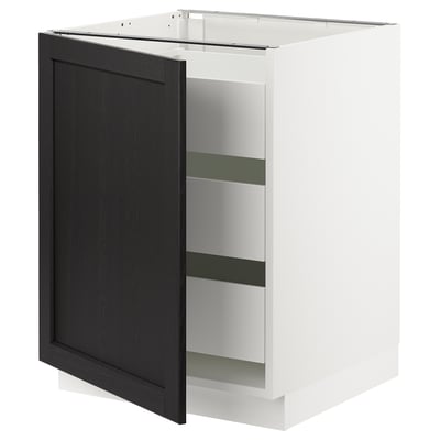 SEKTION / MAXIMERA Armoire inférieure 1 pte/3 tir, blanc/Lerhyttan teinté noir, 24x24x30 "