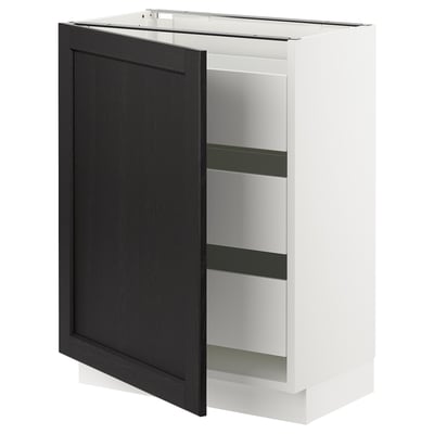 SEKTION / MAXIMERA Armoire inférieure 1 pte/3 tir, blanc/Lerhyttan teinté noir, 24x15x30 "