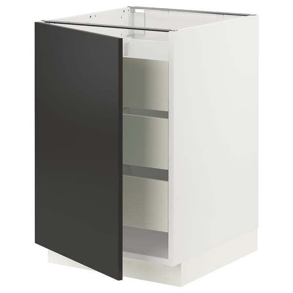 SEKTION / MAXIMERA Armoire inférieure 1 pte/3 tir, blanc/Nickebo anthracite mat, 21x24x30 "