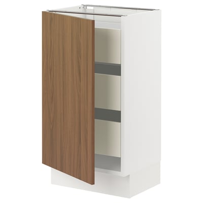 SEKTION / MAXIMERA Armoire inférieure 1 pte/3 tir, blanc/Tistorp effet noyer foncé, 18x15x30 "