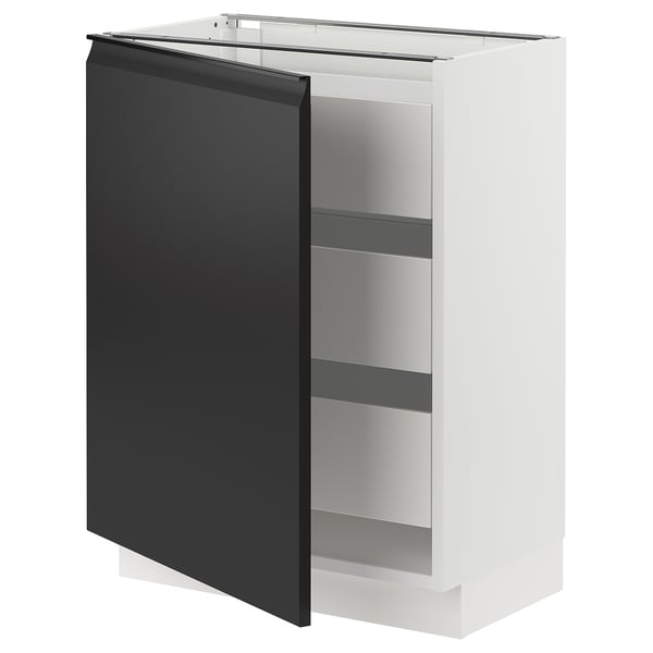 SEKTION / MAXIMERA Armoire inférieure 1 pte/3 tir, blanc/Upplöv anthracite mat, 24x15x30 "