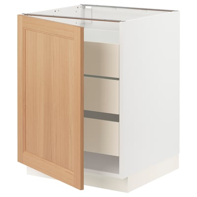 SEKTION / MAXIMERA Armoire inférieure 1 pte/3 tir, blanc/Vedhamn chêne, 24x24x30 "