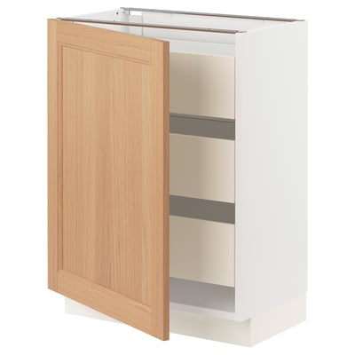SEKTION / MAXIMERA Armoire inférieure 1 pte/3 tir, blanc/Vedhamn chêne, 24x15x30 "