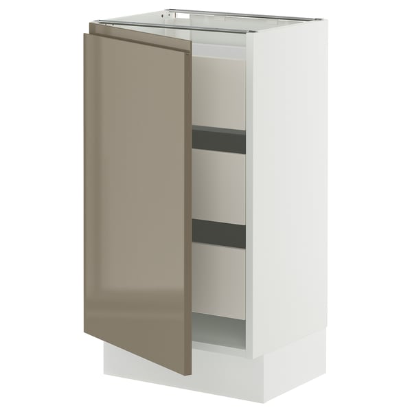 SEKTION / MAXIMERA Armoire inférieure 1 pte/3 tir, blanc/Voxtorp gris-brun foncé ultrabrillant, 18x15x30 "