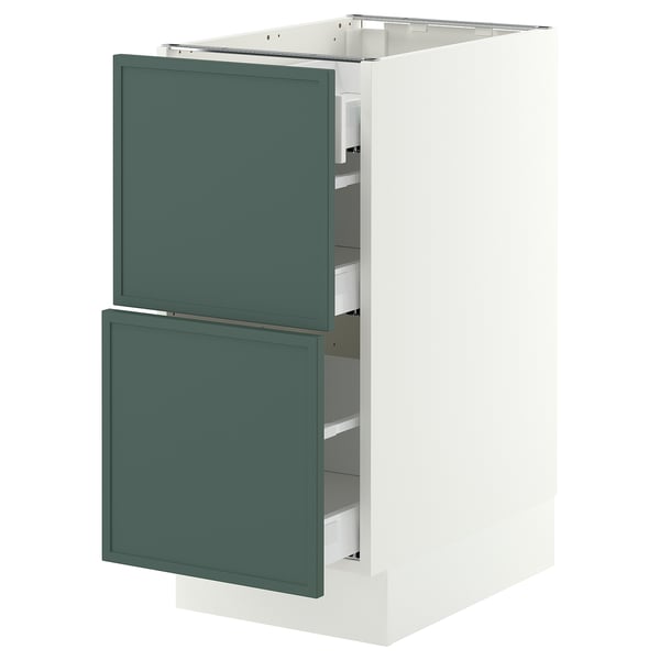SEKTION / MAXIMERA Armoire inférieure 2 façades/3 tir, blanc/Aspudden gris-vert foncé, 15x24x30 "
