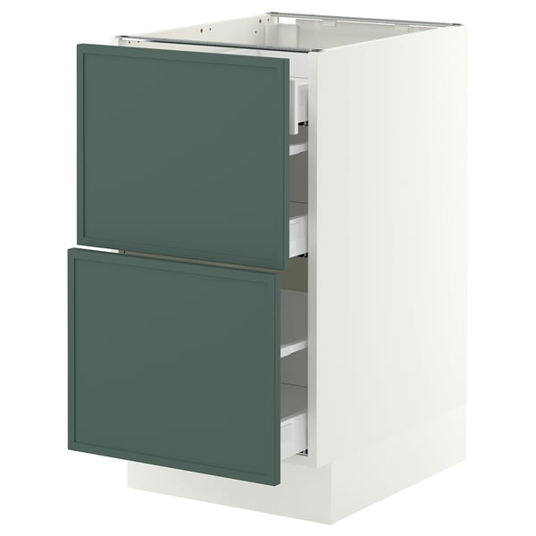 SEKTION / MAXIMERA Armoire inférieure 2 façades/3 tir, blanc/Aspudden gris-vert foncé, 18x24x30 "
