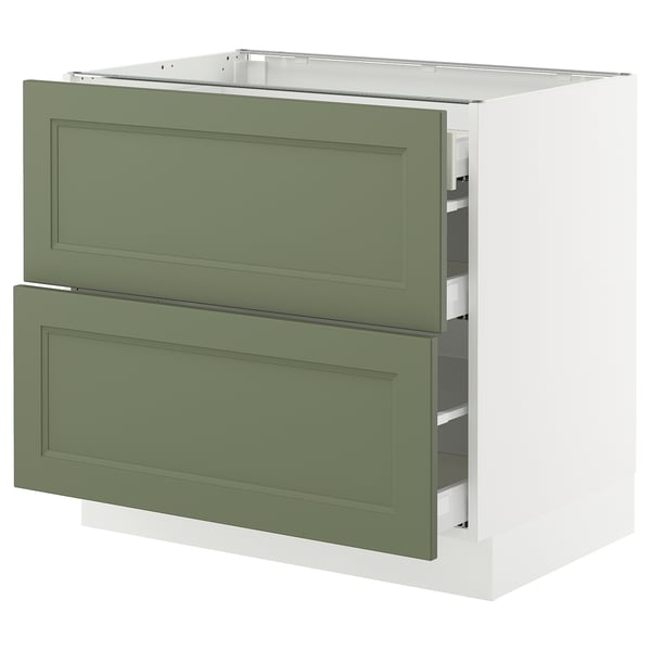 SEKTION / MAXIMERA Armoire inférieure 2 façades/3 tir, blanc/Axstad gris-vert, 36x24x30 "