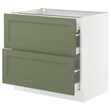 SEKTION / MAXIMERA Armoire inférieure 2 façades/3 tir, blanc/Axstad gris-vert, 36x24x30 "