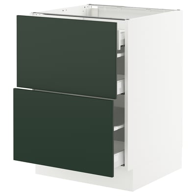 SEKTION / MAXIMERA Armoire inférieure 2 façades/3 tir, blanc/Havstorp vert profond, 24x24x30 "