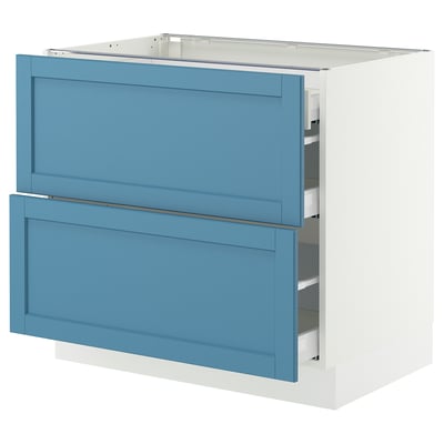 SEKTION / MAXIMERA Armoire inférieure 2 façades/3 tir, blanc/Lerhyttan bleu, 36x24x30 "